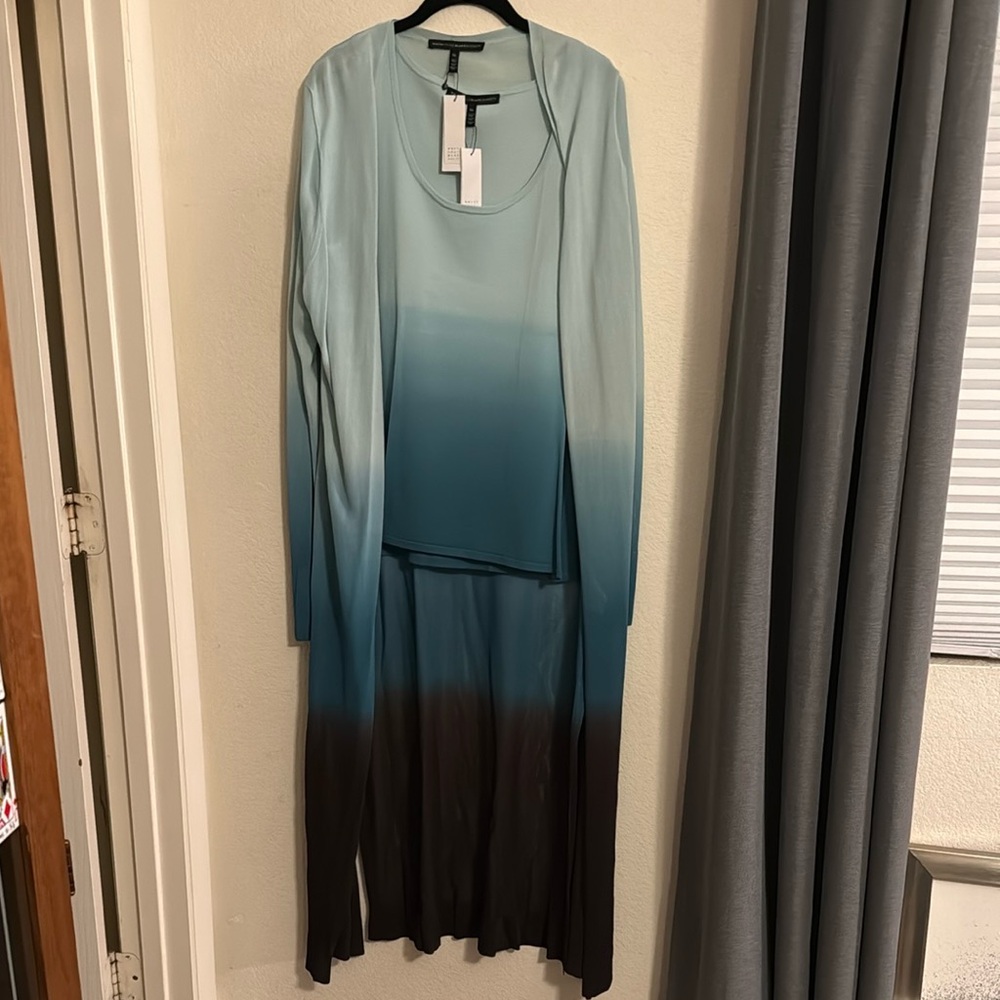 White House Black Market Elegant Teal and Brown Ombré Lightweight Sweater Set
